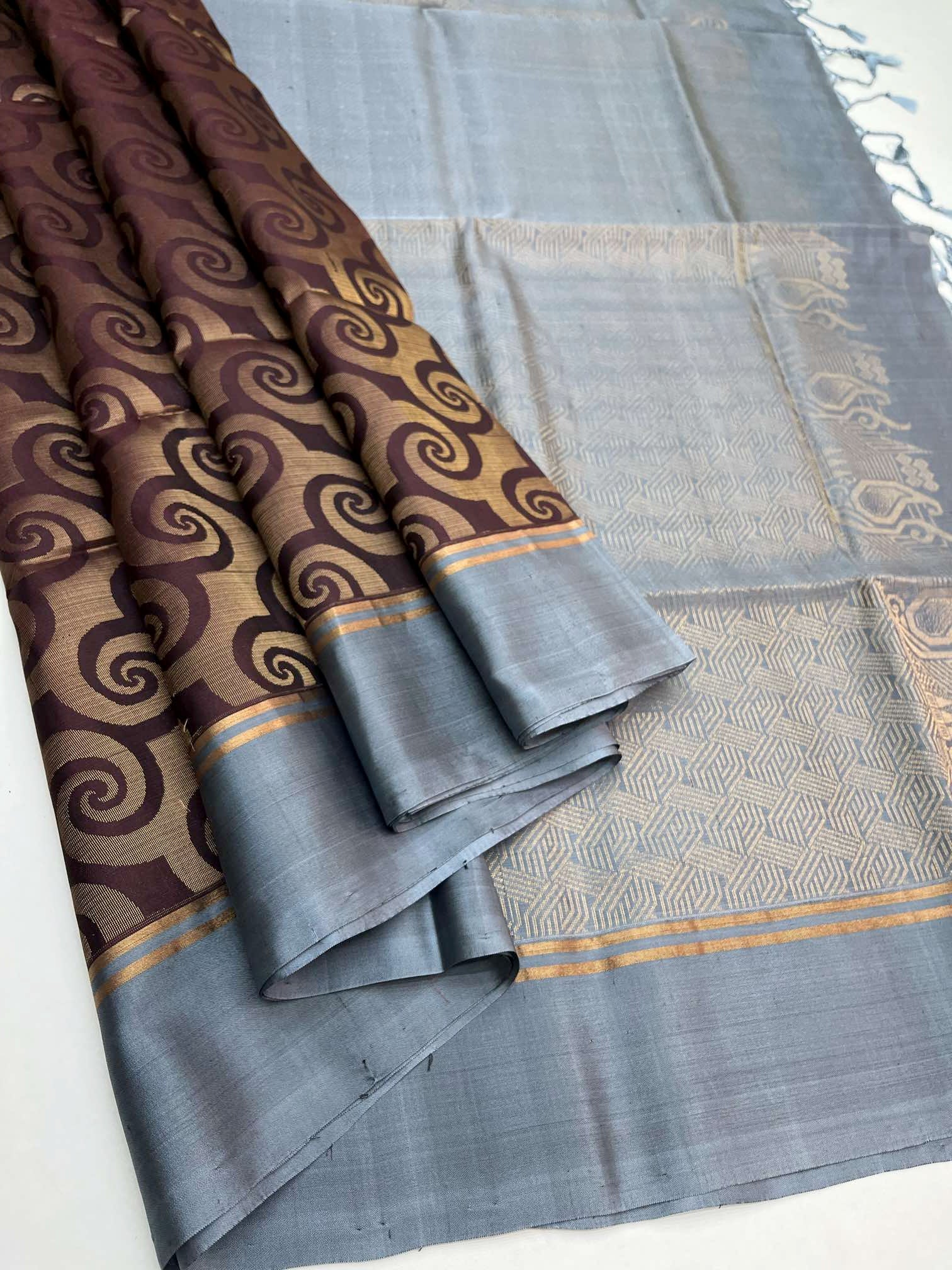 Brown with Grey -  SOFT SILK SAREE