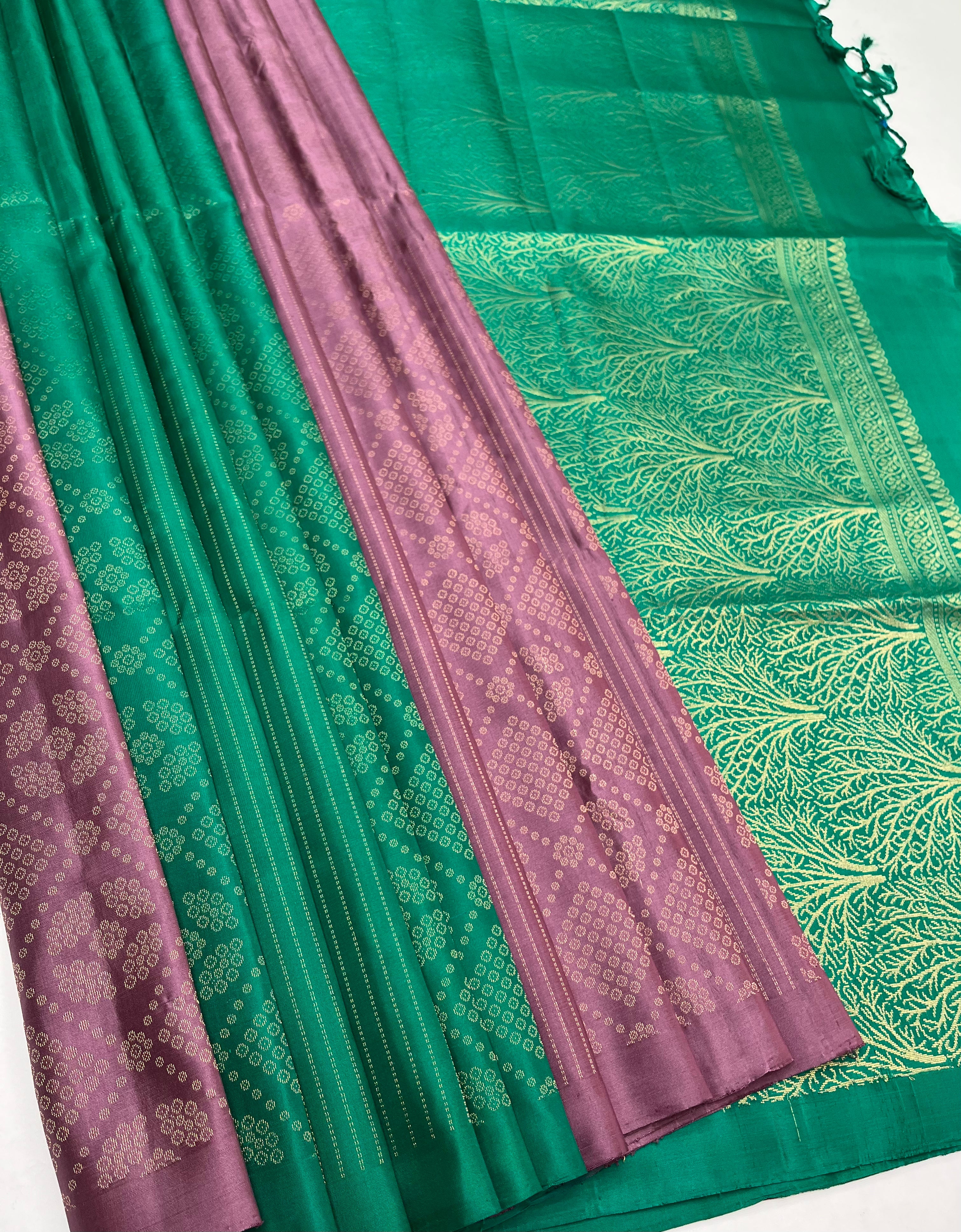 Lilac & Rama Green - Soft Silk Saree