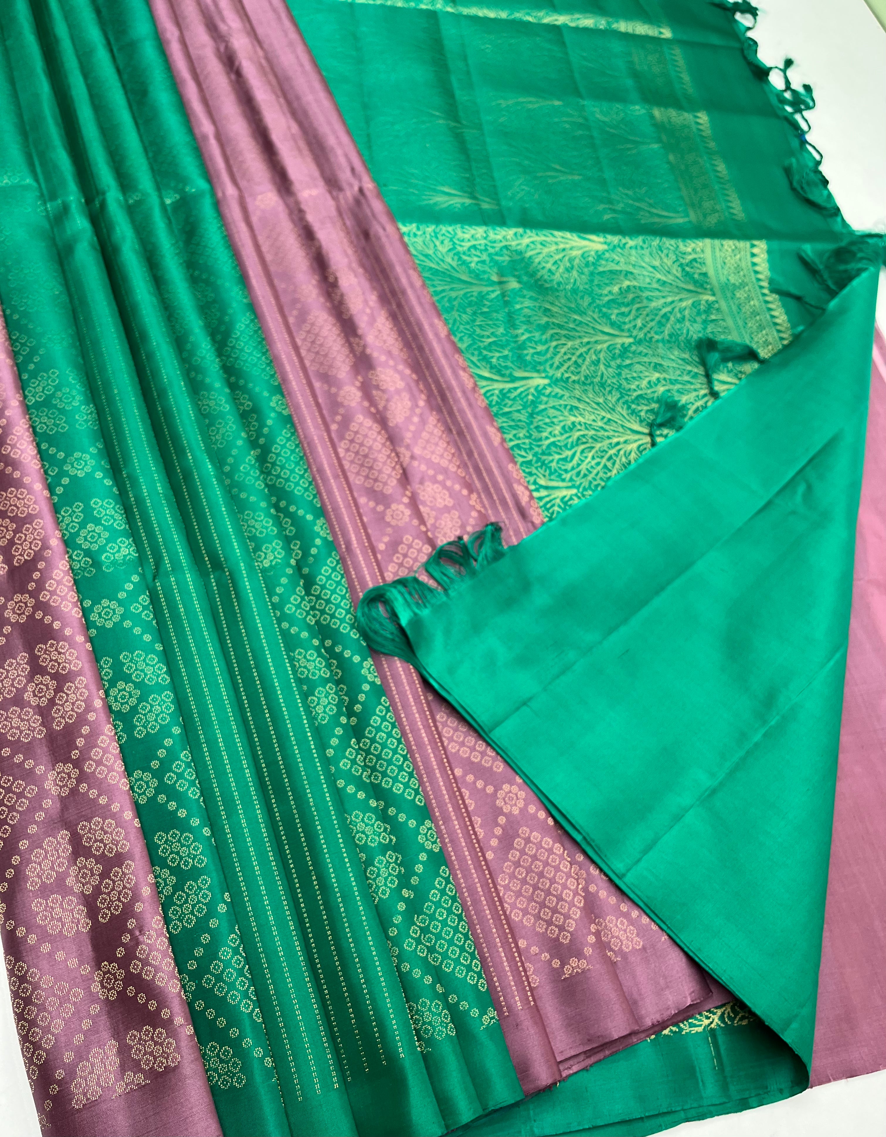 Lilac & Rama Green - Soft Silk Saree