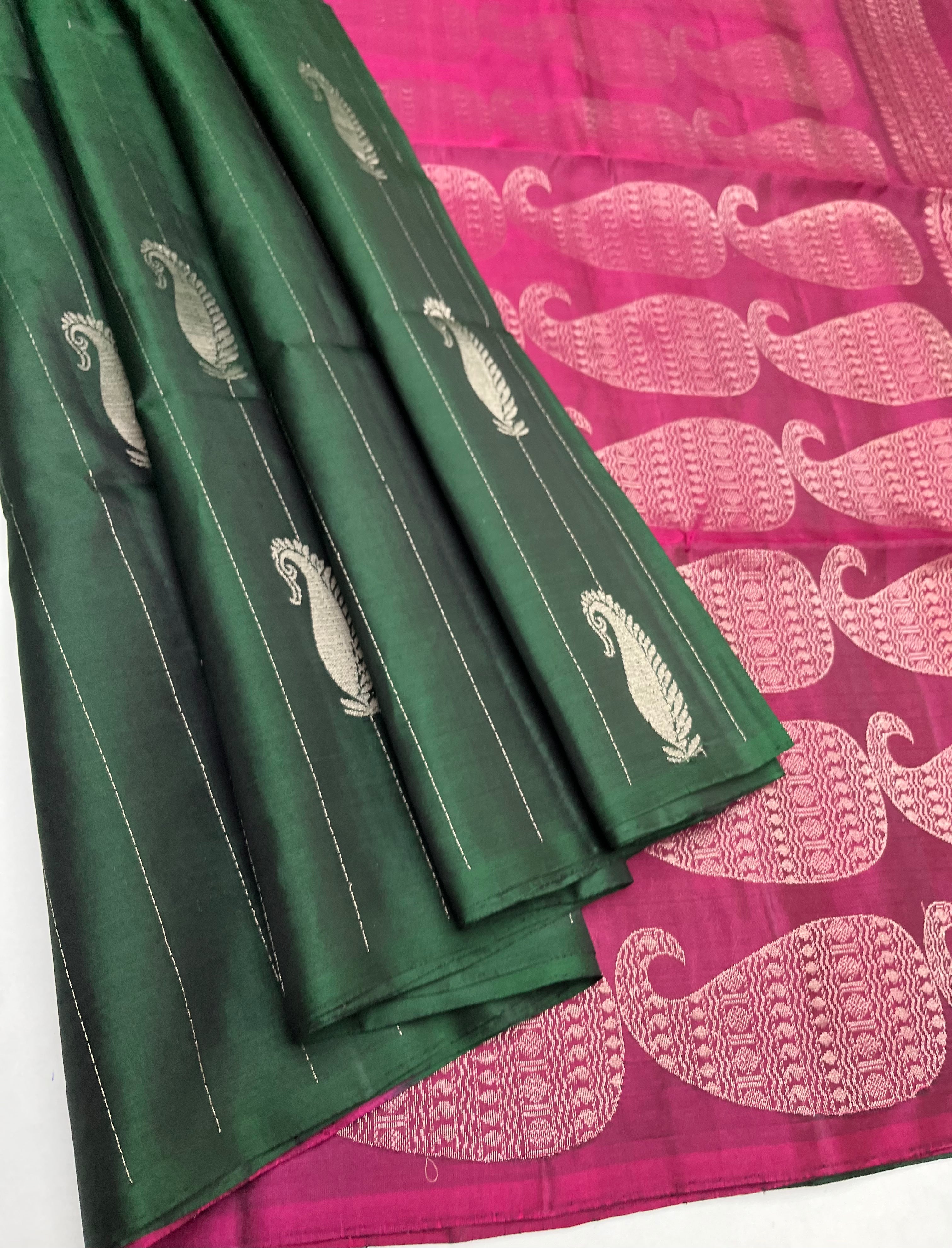 DARK GREEN & PINK - SOFT SILK SAREE