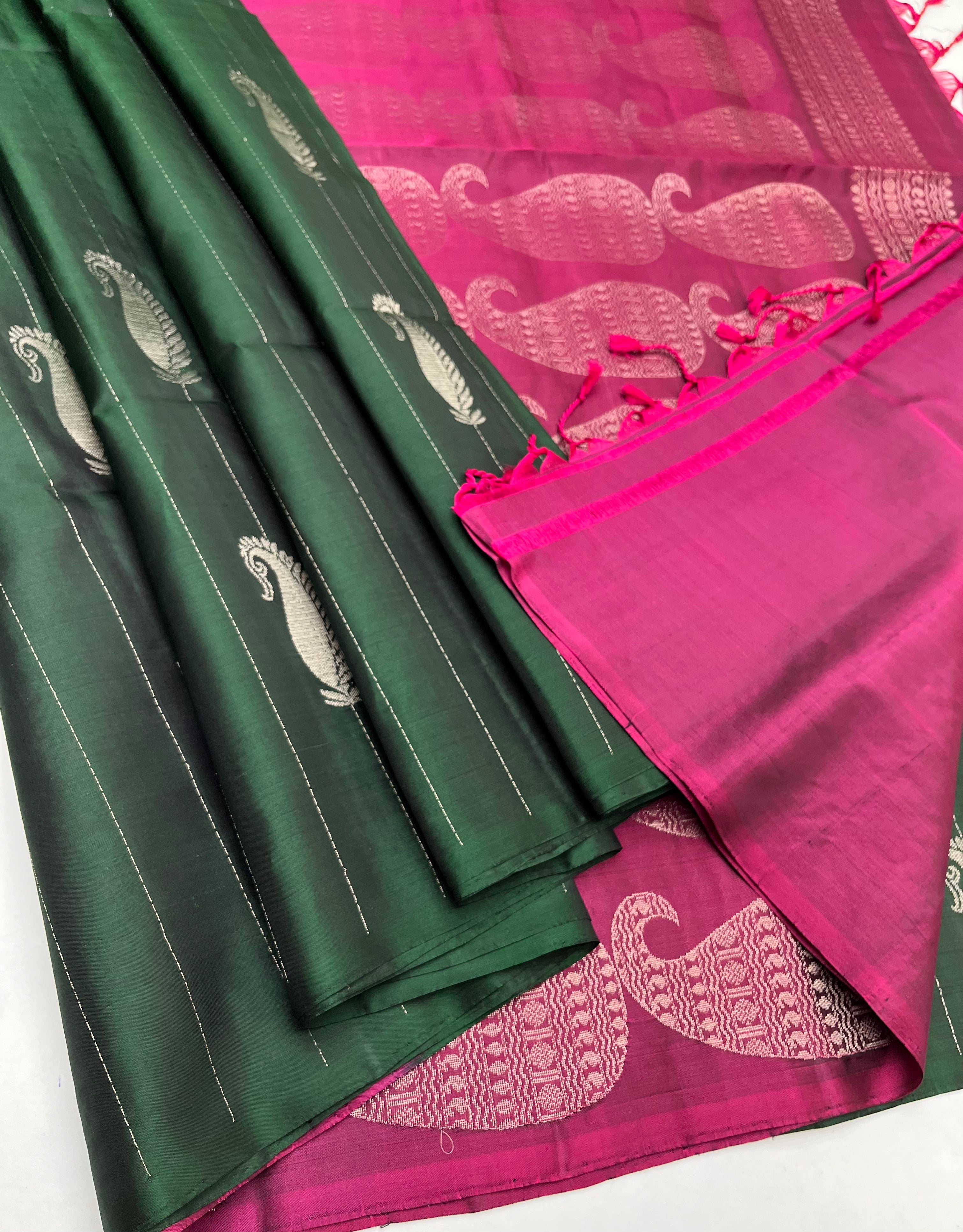 DARK GREEN & PINK - SOFT SILK SAREE