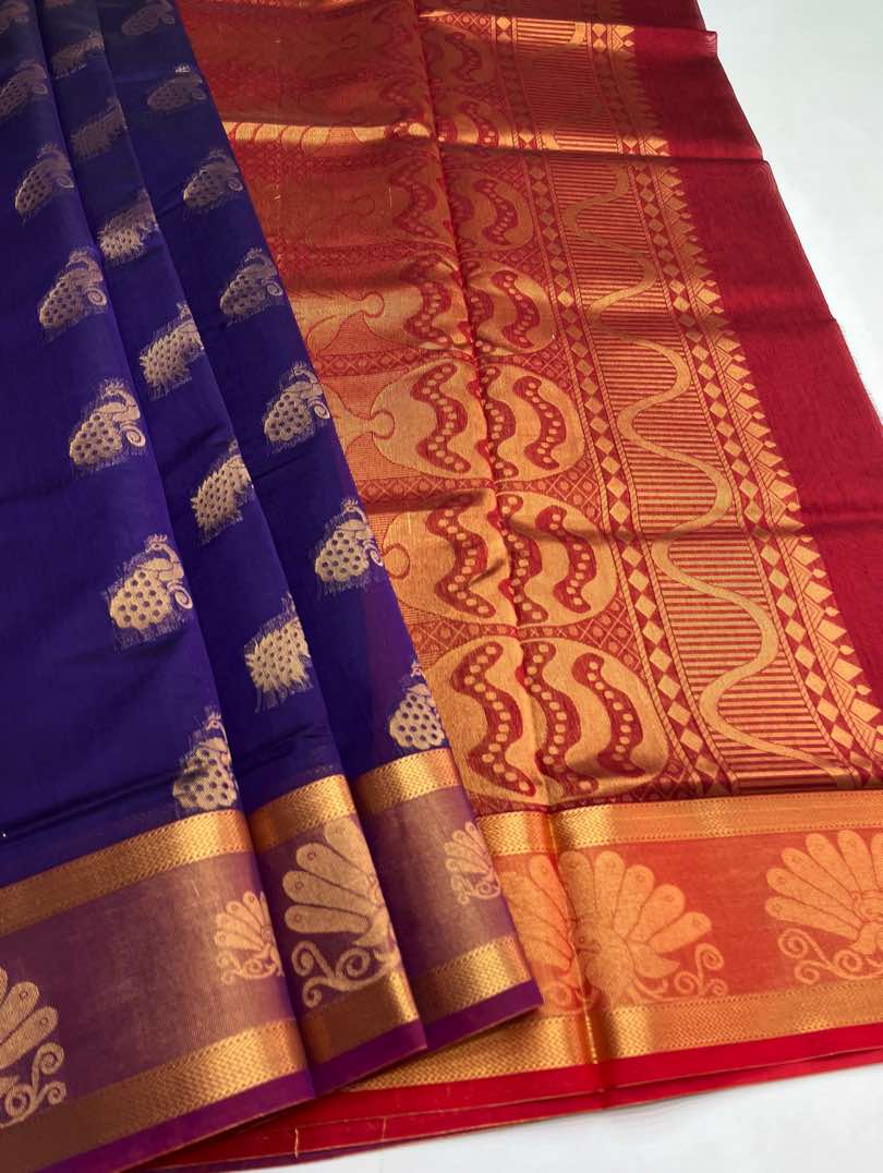 Elegant Kora Cotton Saree in Purple with Maroon