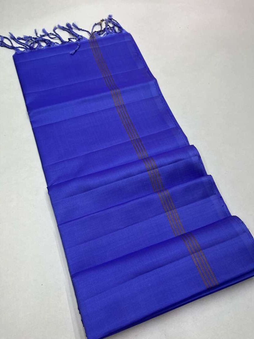 Beautiful Handloom Soft Silk Plain saree in Neon Blue