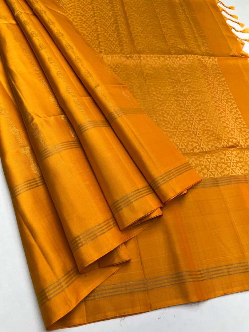 Beautiful Handloom Soft Silk Stripes saree in Yellow color