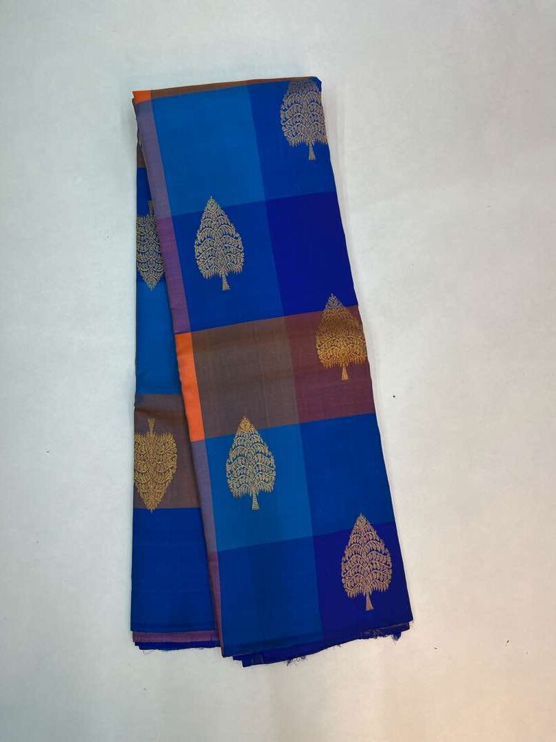 Beautiful Handloom Pure Soft Silk Checked Fancy Saree in Blue color