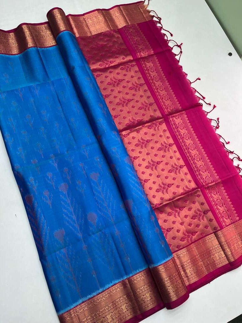 Beautiful  Handloom Soft Silk Pochampally saree in Blue with Pink