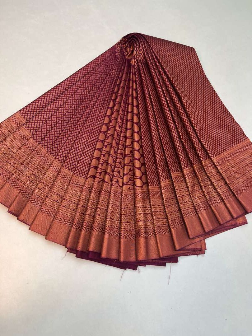 Beautiful Handloom Soft Silk Bridal saree in Wine color