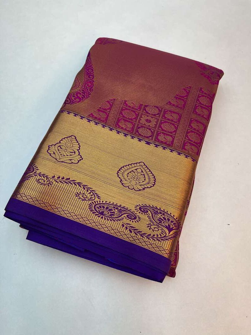 Beautiful Handloom Soft Silk Bridal saree in Pink with Purple