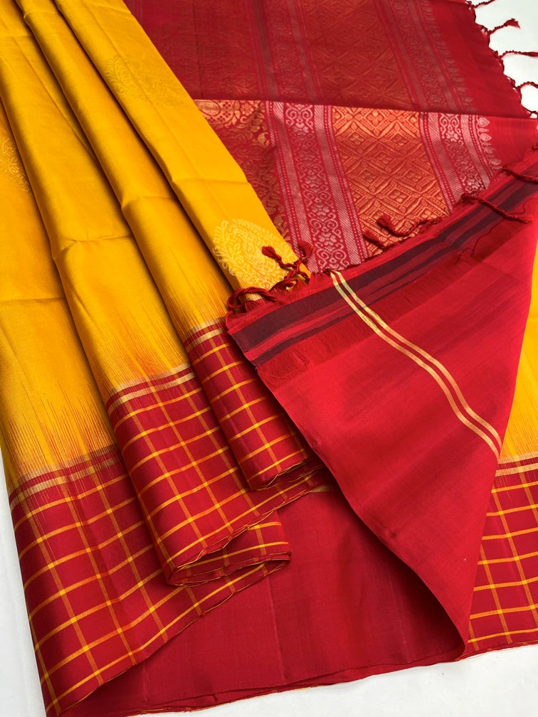 Yellow & Red - Soft Silk Saree