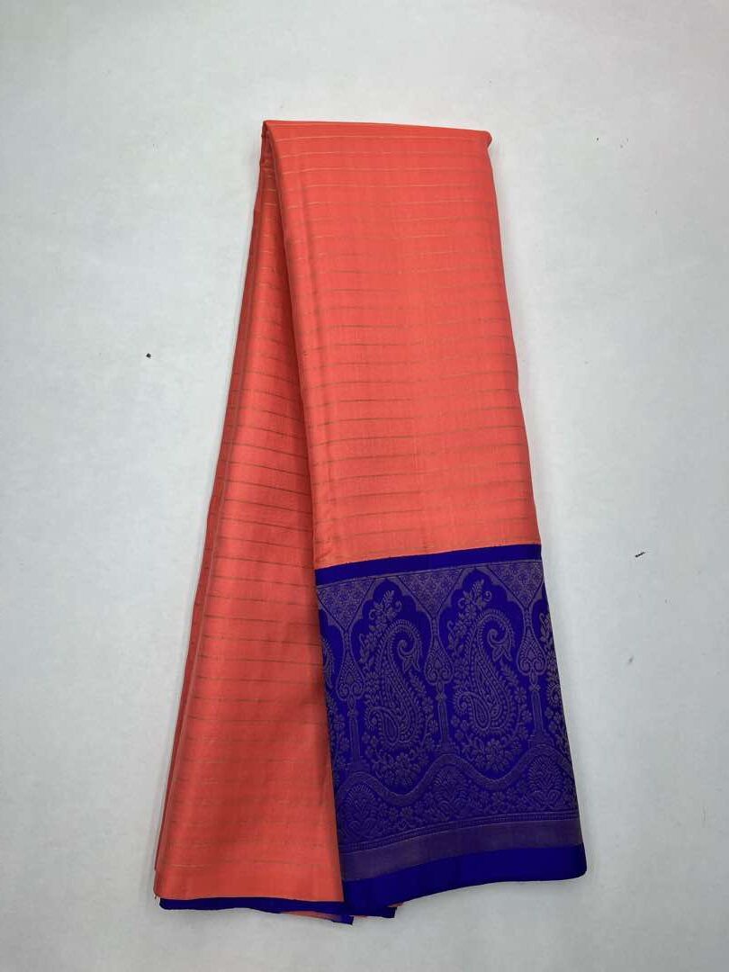 Beautiful Handloom Soft Silk Kotanji saree in Peach with Blue