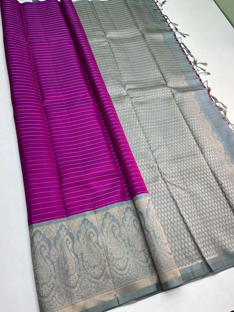 Beautiful Handloom Soft Silk Kotanji saree in Pink with Grey