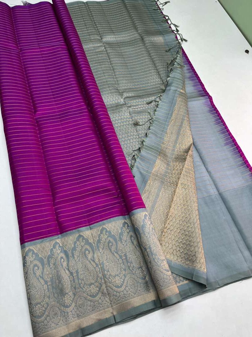 Beautiful Handloom Soft Silk Kotanji saree in Pink with Grey