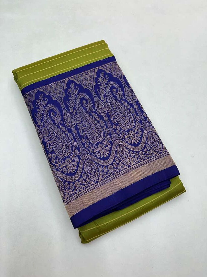 Beautiful Handloom Soft Silk Kotanji saree in Green with Royal  Blue