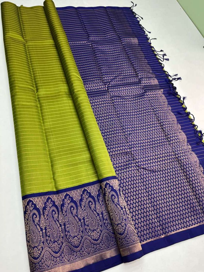 Beautiful Handloom Soft Silk Kotanji saree in Green with Royal  Blue