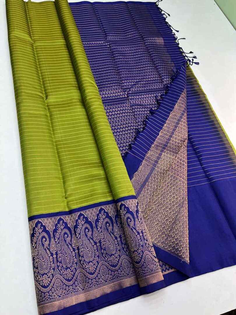 Beautiful Handloom Soft Silk Kotanji saree in Green with Royal  Blue