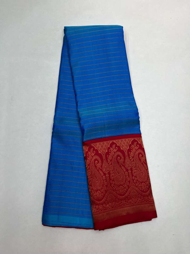 Beautiful Handloom Soft Silk Kotanji saree in Blue with Red