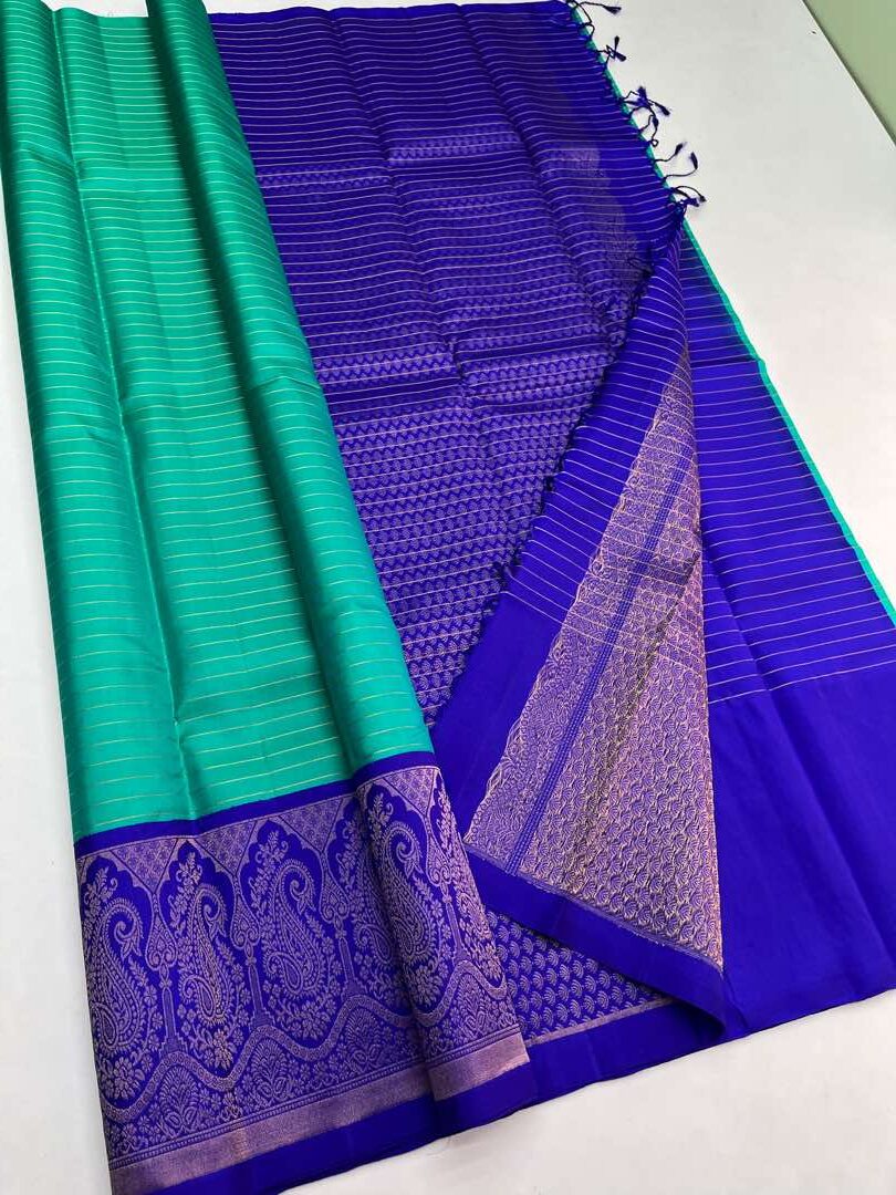 Beautiful Handloom Soft Silk Kotanji saree in Sea Blue with Royal Blue