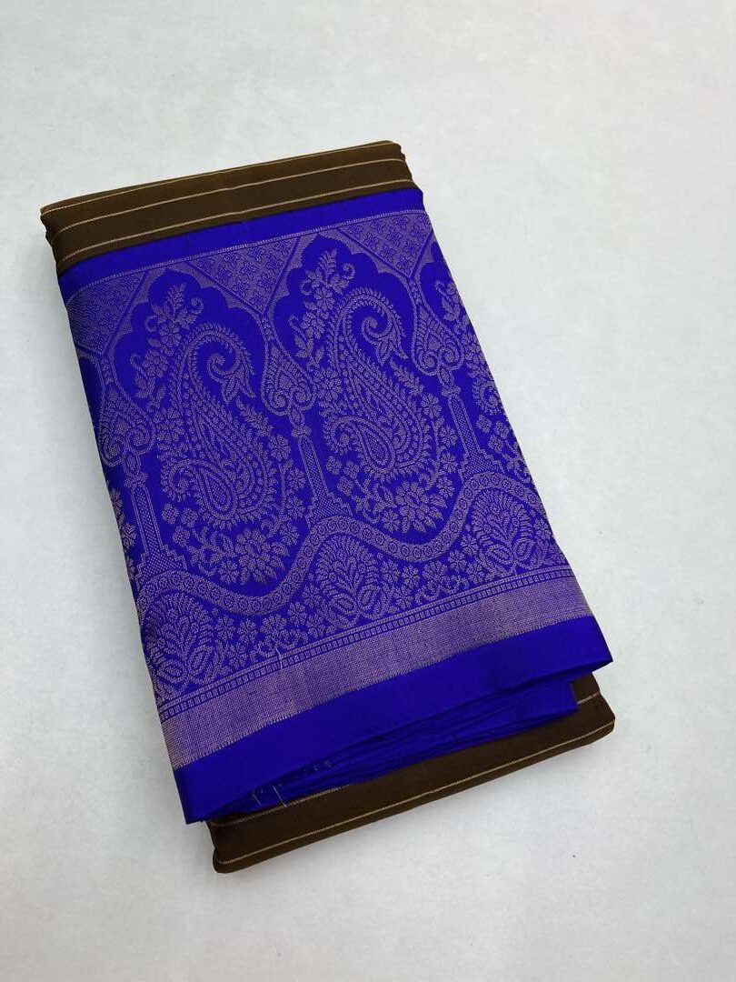 Beautiful Handloom Soft Silk Kotanji saree in Brown with Royal Blue