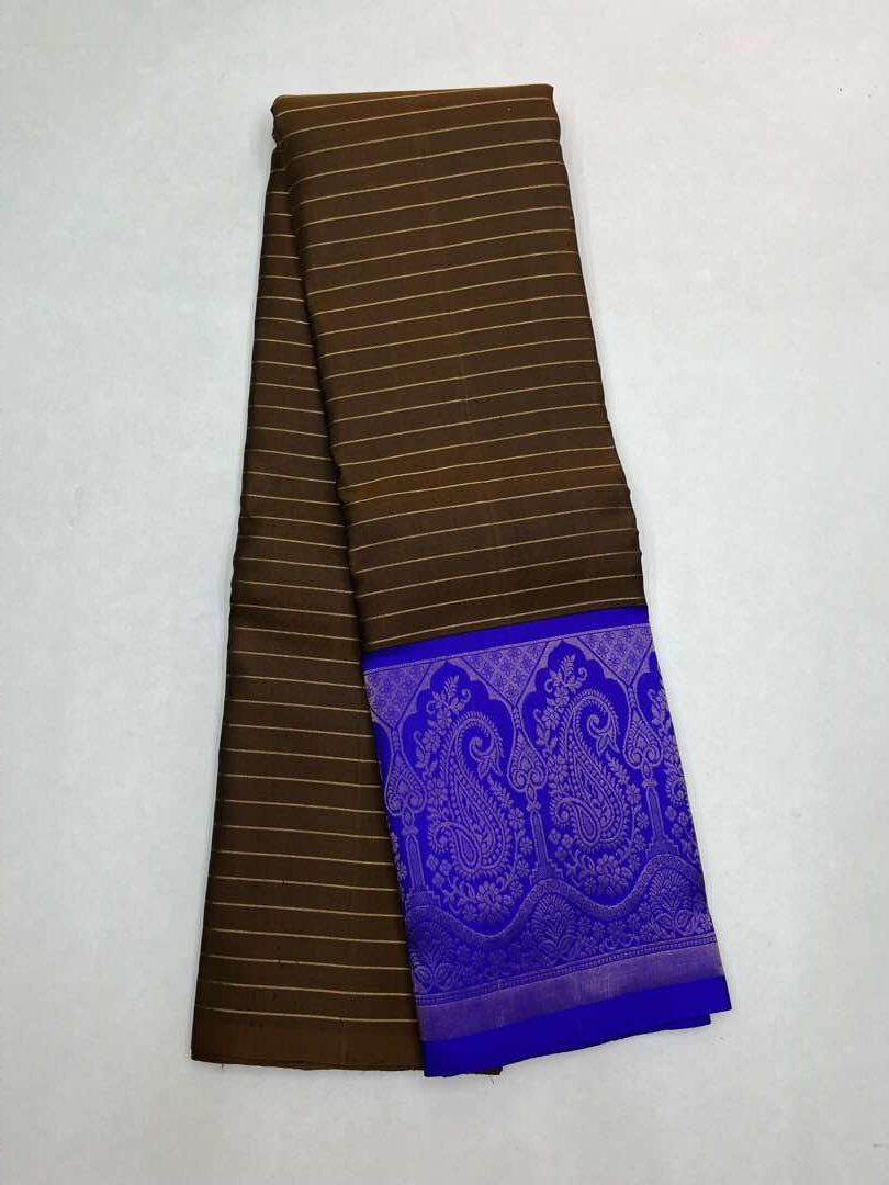 Beautiful Handloom Soft Silk Kotanji saree in Brown with Royal Blue