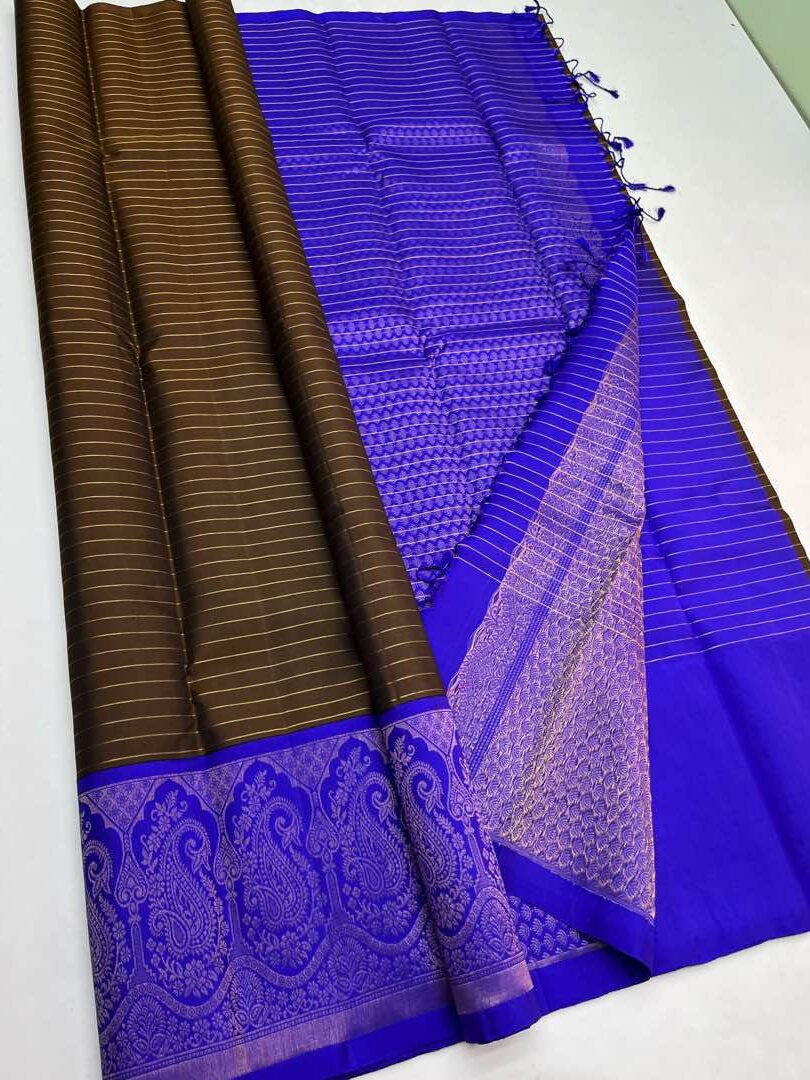 Beautiful Handloom Soft Silk Kotanji saree in Brown with Royal Blue