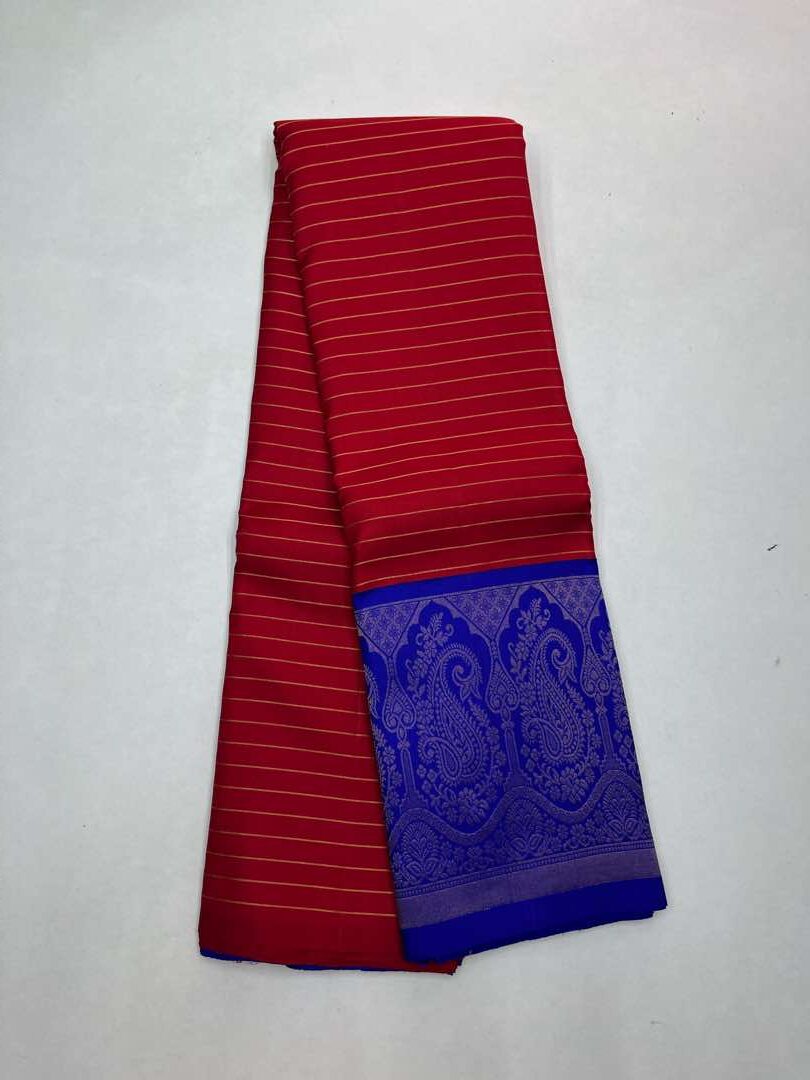 Beautiful Handloom Soft Silk Kotanji saree in Red with Royal Blue