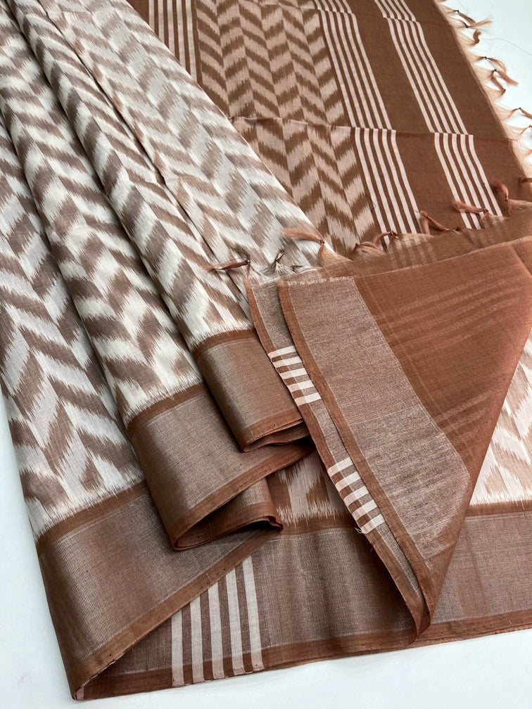 BROWN - SOFT SILK POCHAMPALLY SAREE