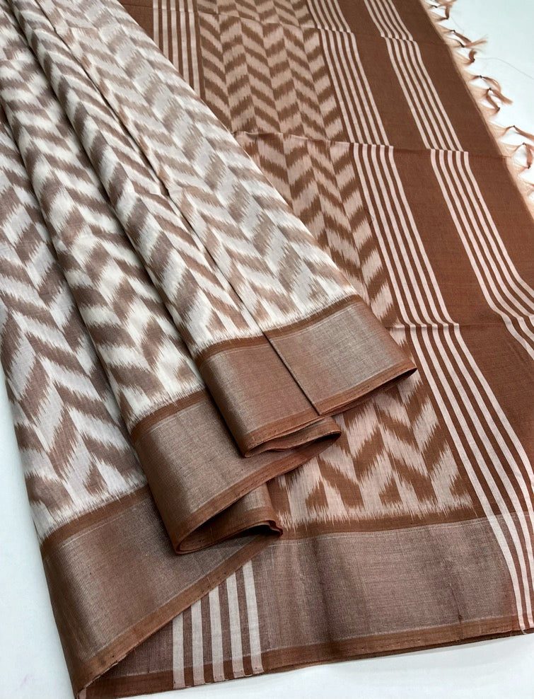 BROWN - SOFT SILK POCHAMPALLY SAREE