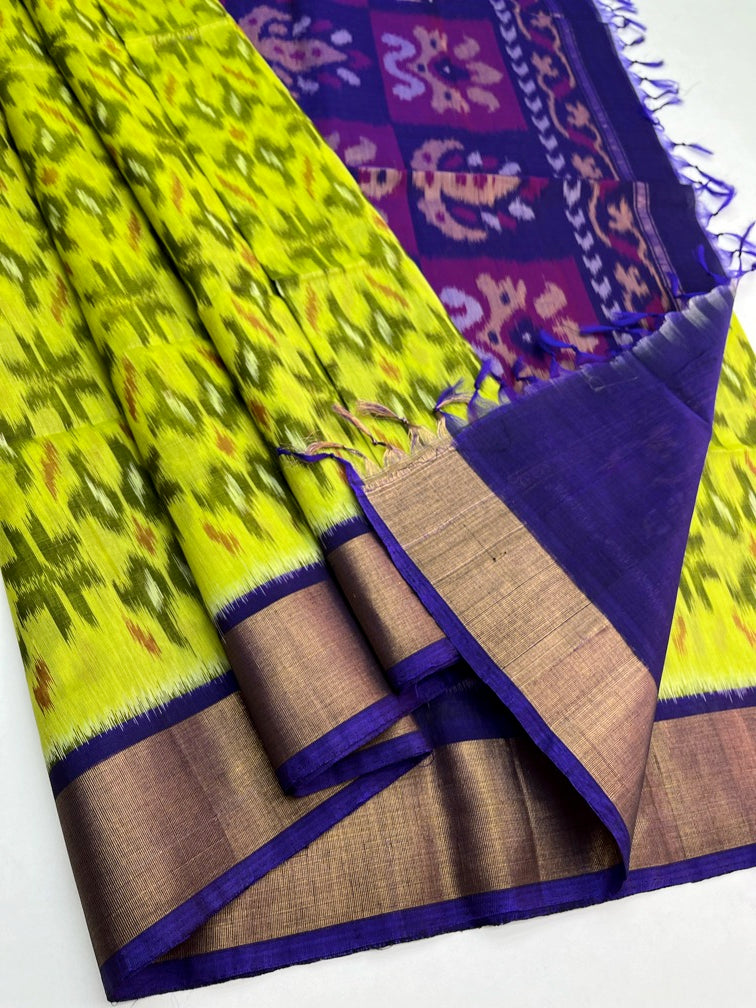 Yellow & Purple - Soft Silk Pochampally Saree