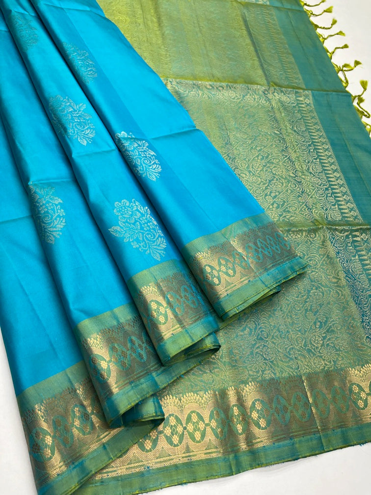 Blue & Green - Soft Silk Saree