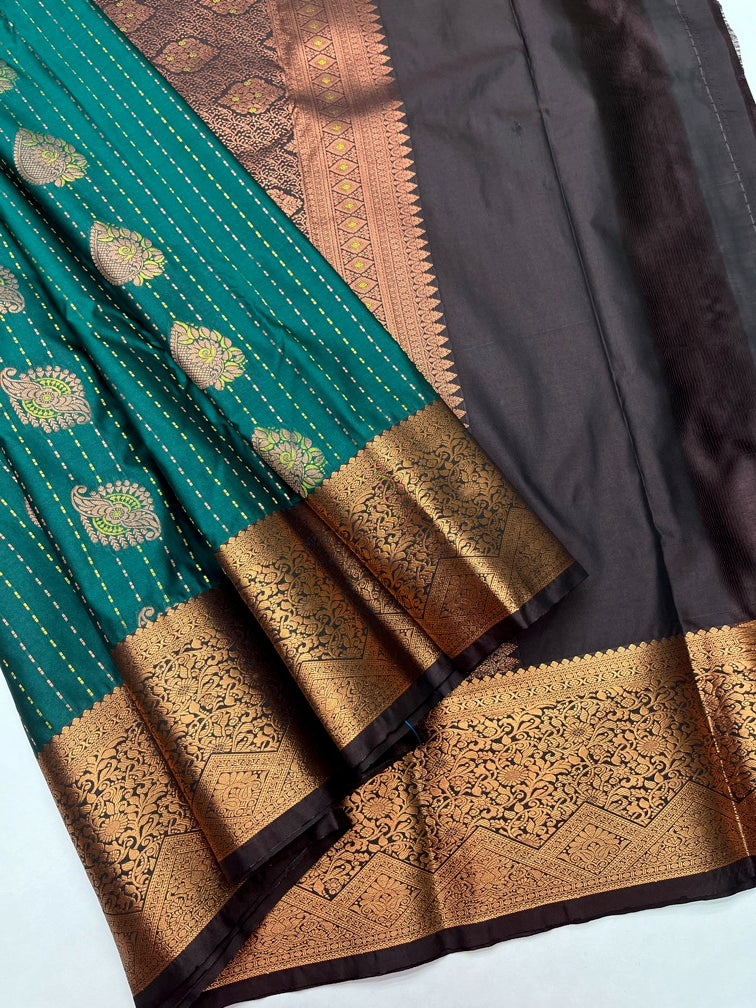 GREEN & COFFEE BROWN - KANJEEVARAM SEMI SILK SAREE