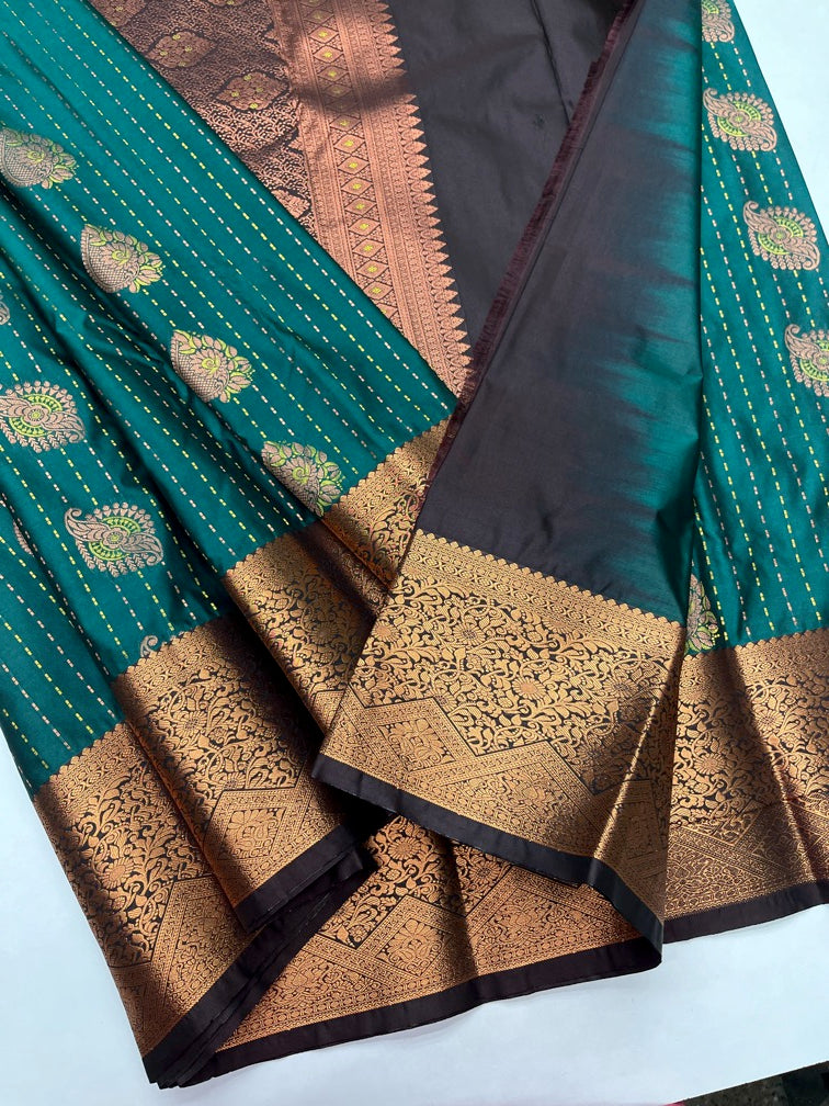 GREEN & COFFEE BROWN - KANJEEVARAM SEMI SILK SAREE