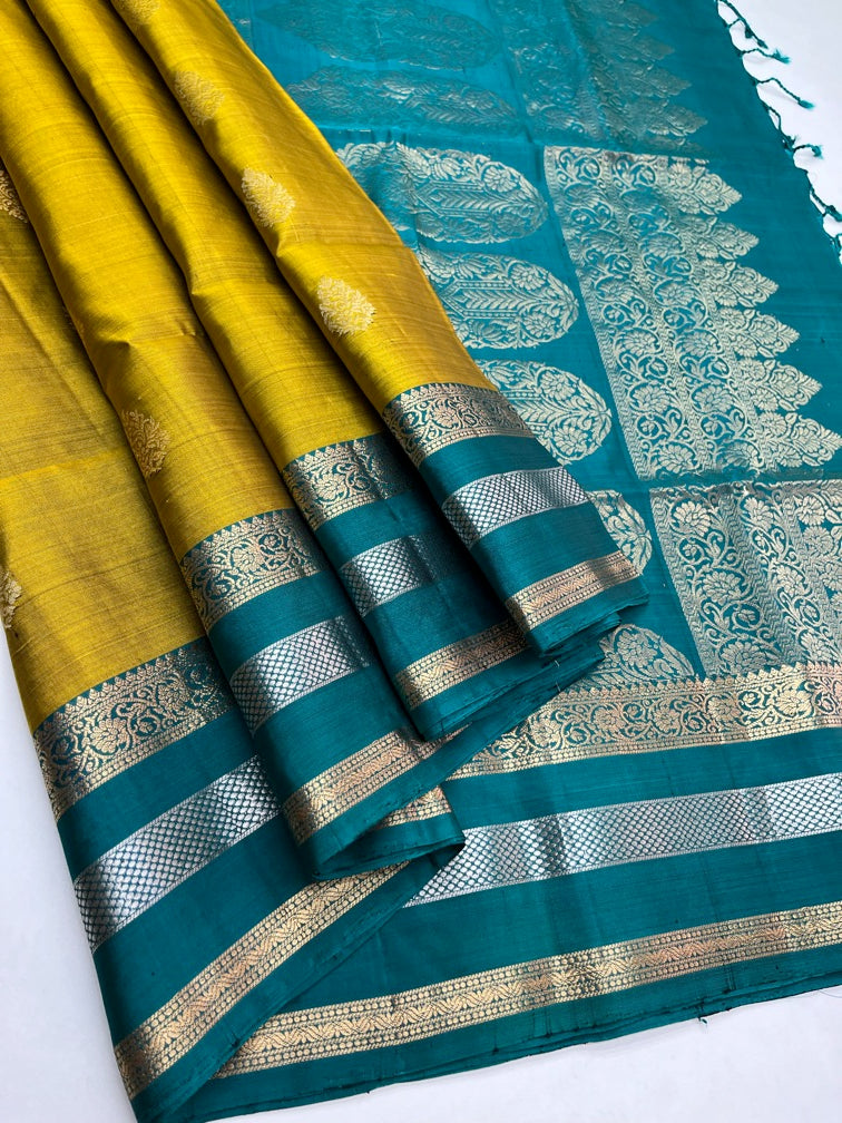 Mehandi Green & Rama Green - Soft Silk Saree