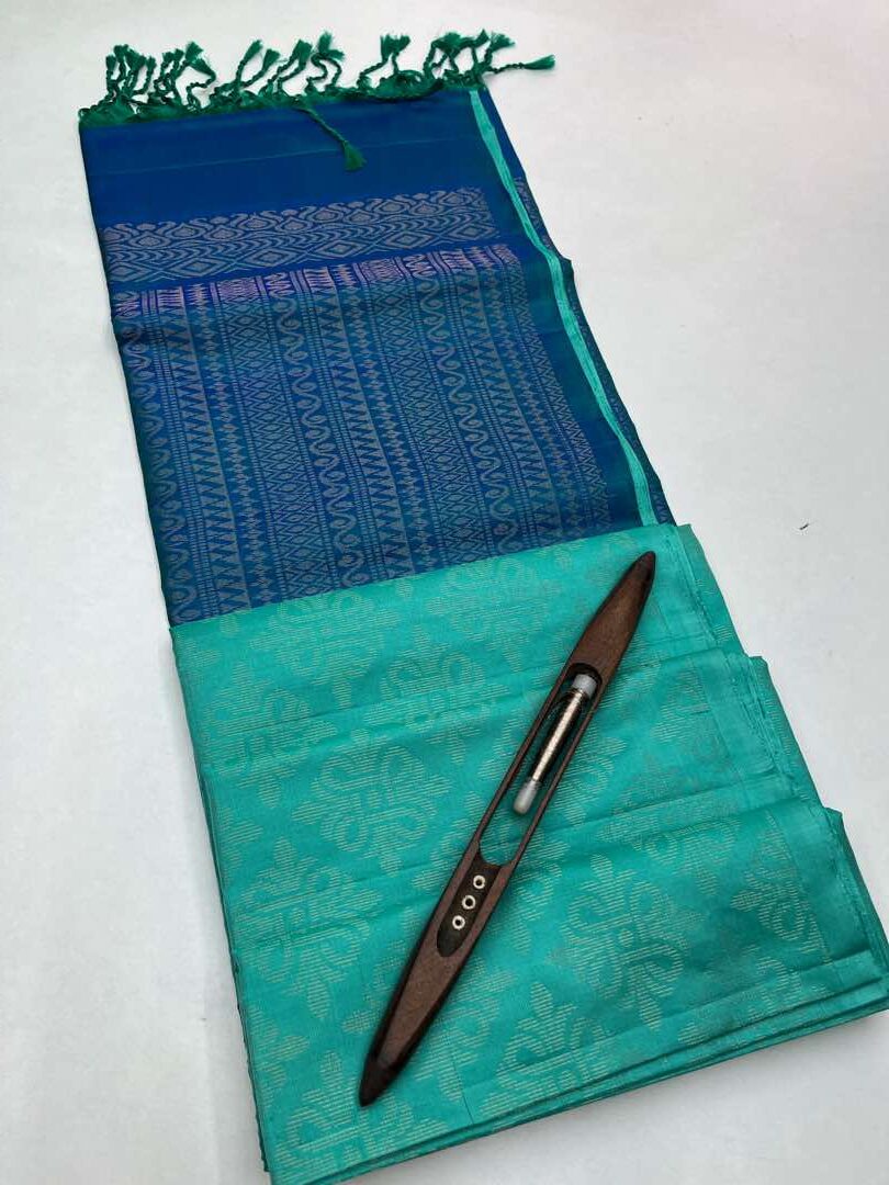 Beautiful Handloom Soft Silk Bridal saree in Sea Blue with Peacock Blue