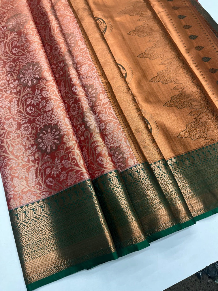 Copper & Green - Semi  Silk Saree