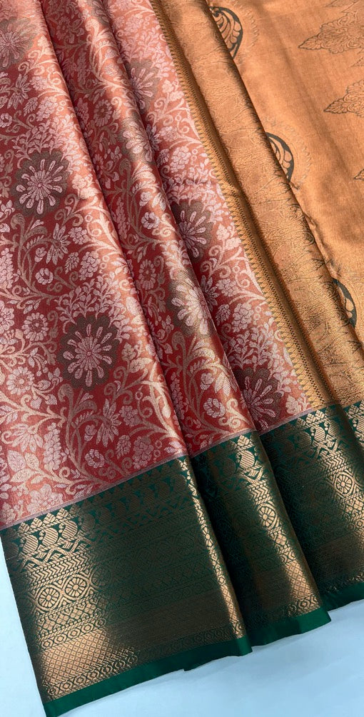 Copper & Green - Semi  Silk Saree