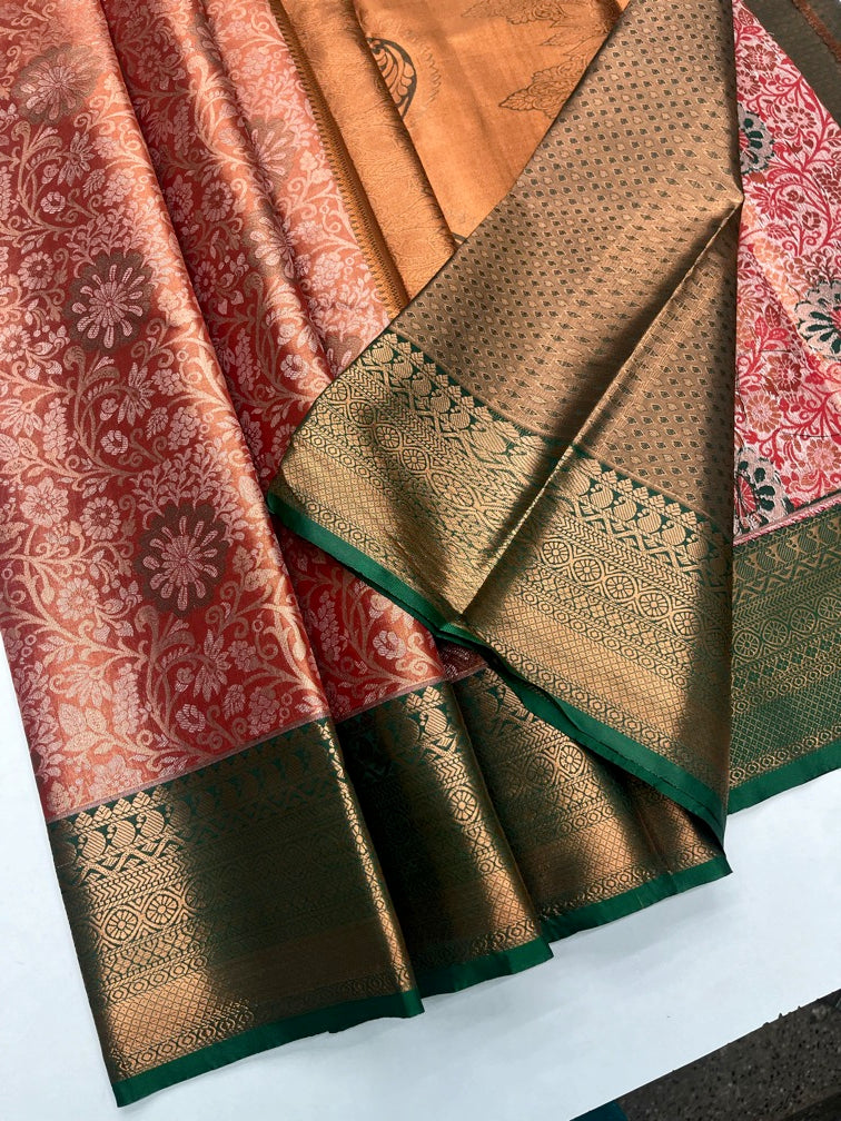 Copper & Green - Semi  Silk Saree