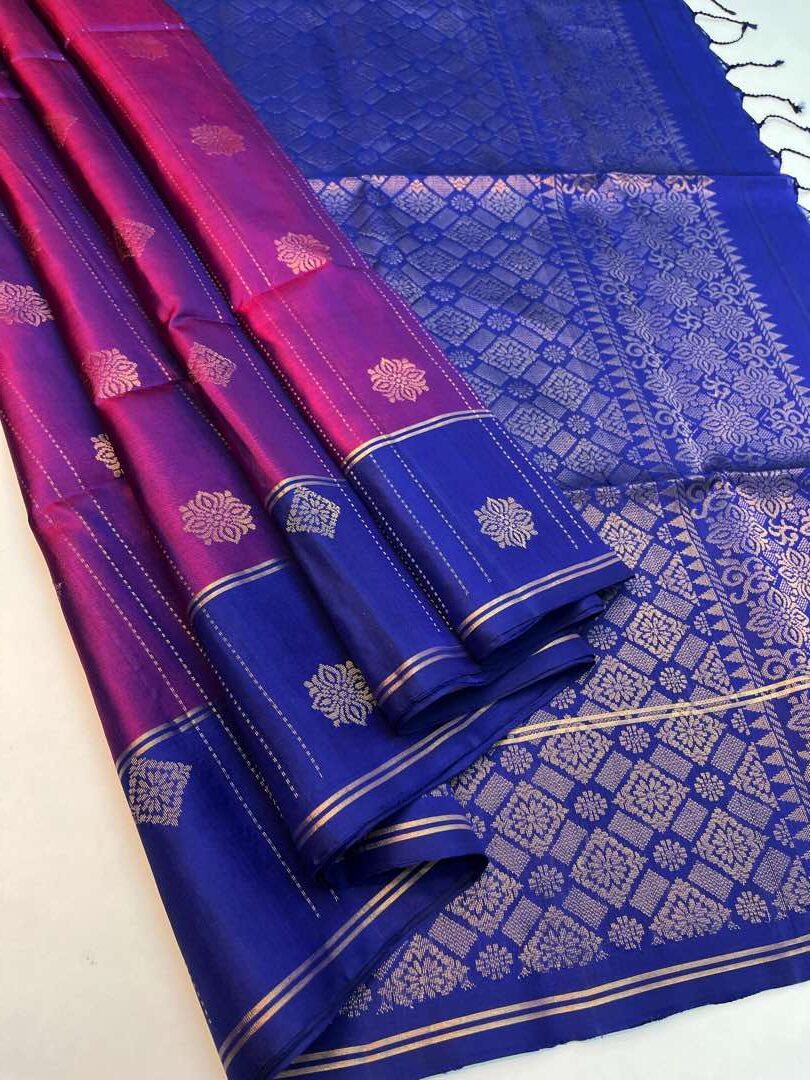 Beautiful Handloom Pure Soft Silk Rain Drop Saree in Dark Maroon with Navy Blue