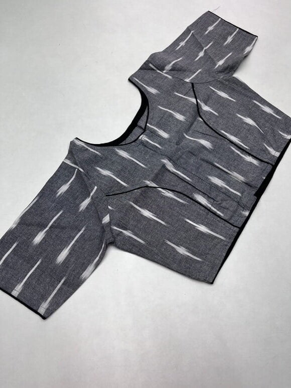 Readymade Cotton Ikkat Blouse in Grey Color