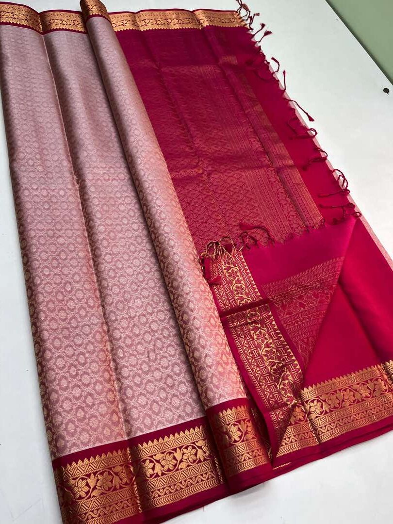 Beautiful Handloom Soft Silk Empose Design saree in Light Pink with Pink