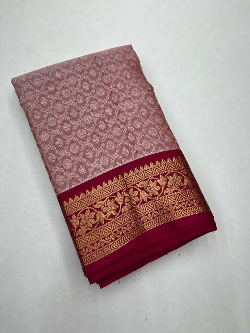 Beautiful Handloom Soft Silk Empose Design saree in Light Pink with Pink