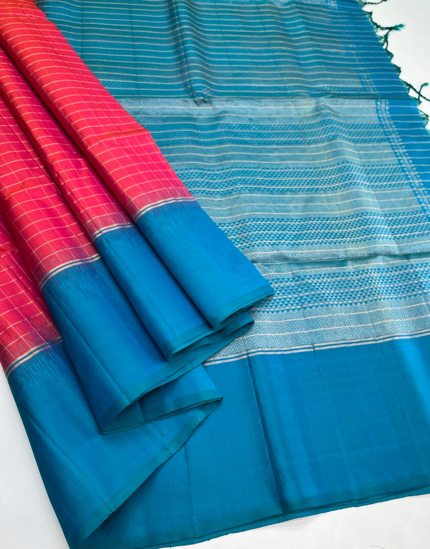 Pink & Blue - Soft Silk Saree