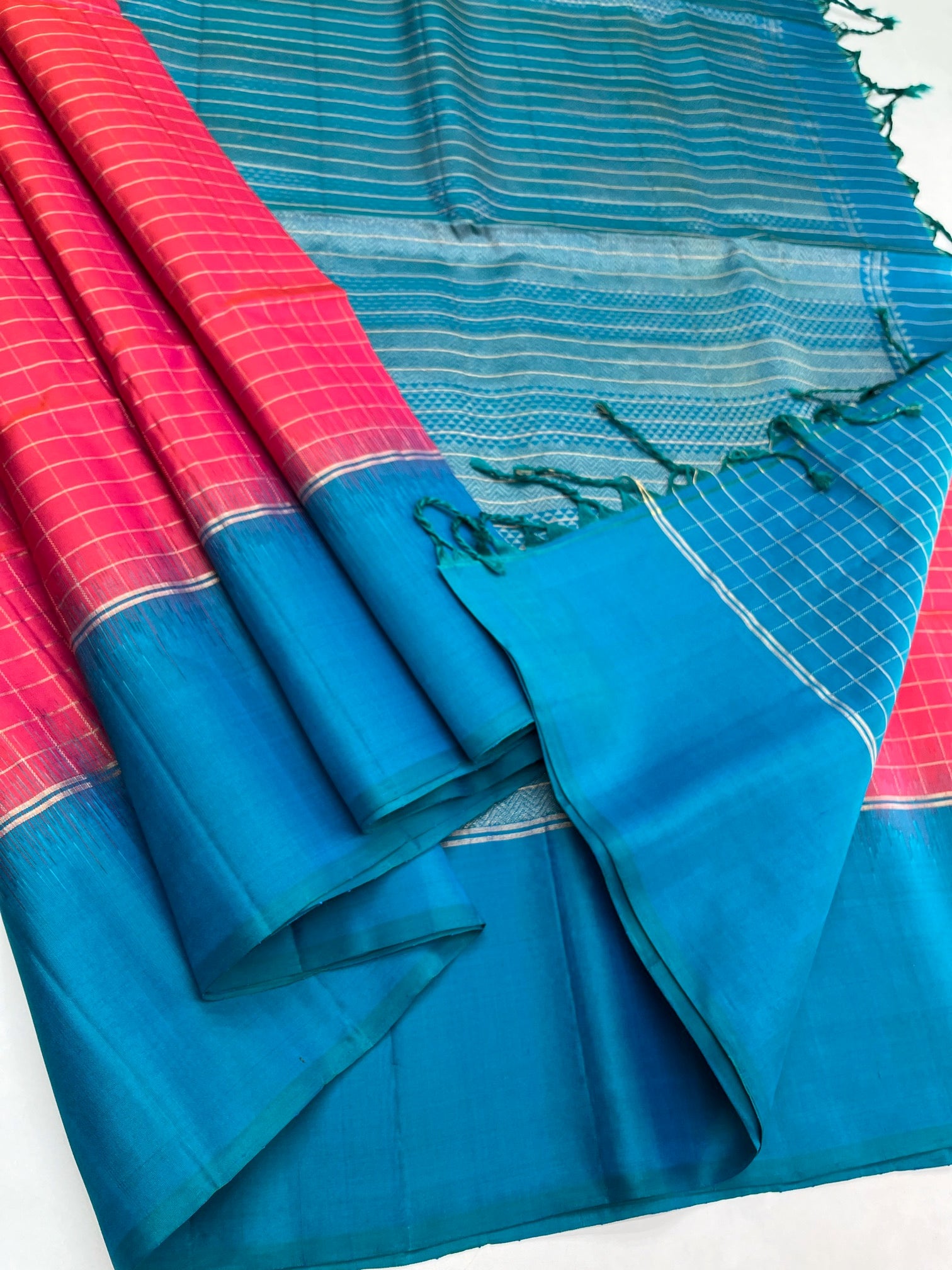 Pink & Blue - Soft Silk Saree