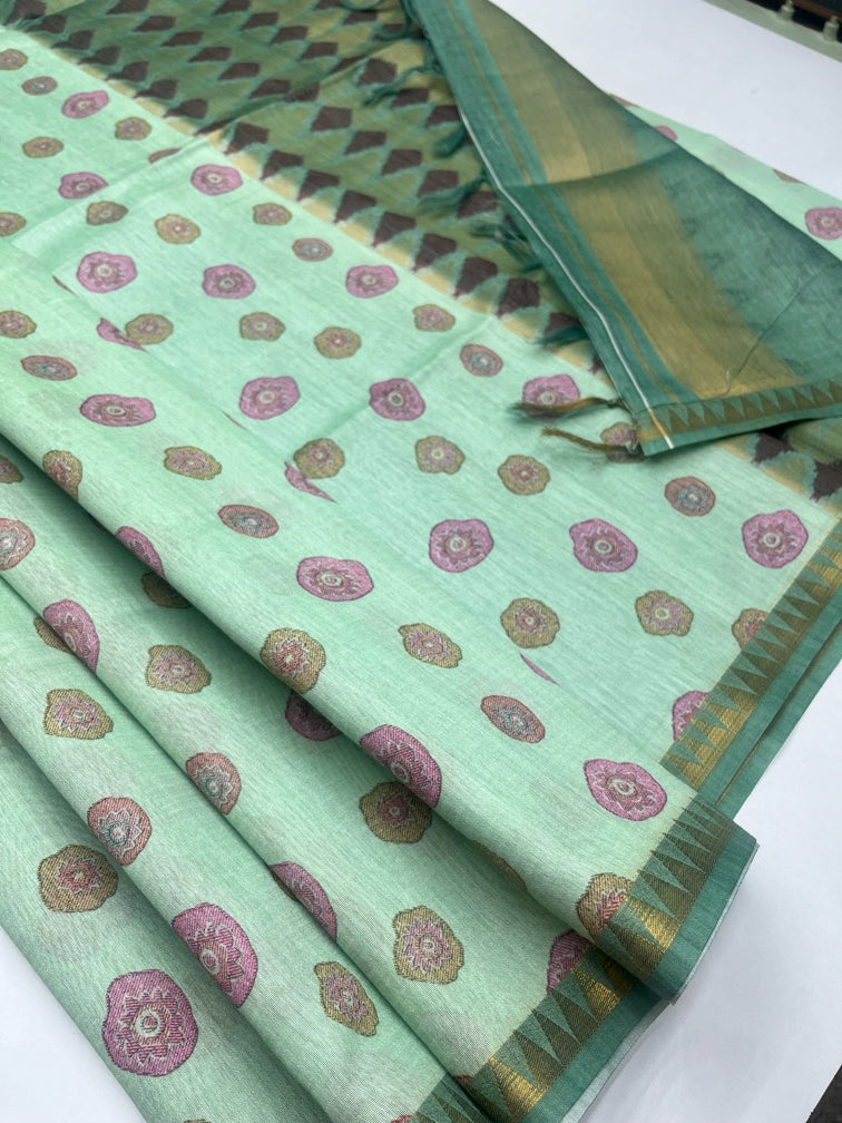 Pista Green - Chanderi Cotton Saree