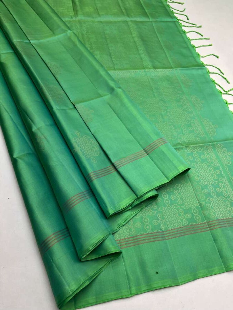 Beautiful Handloom Soft Silk Kolam saree in Sea Green