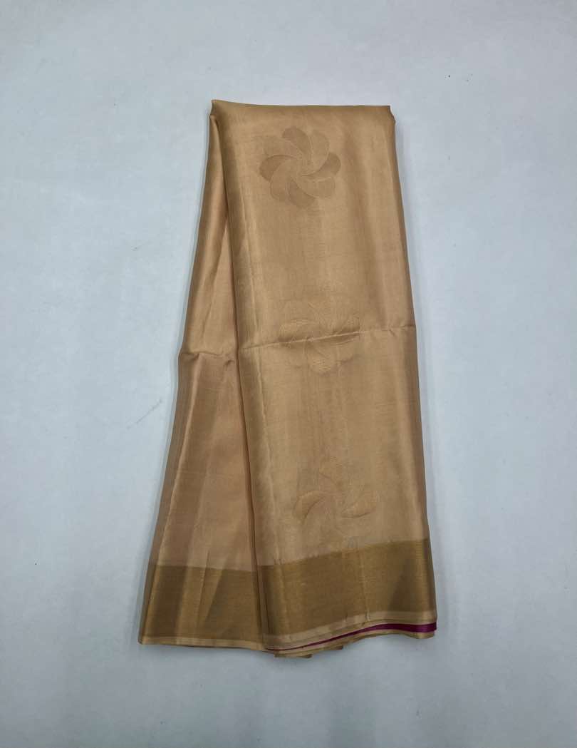 Beautiful Handloom Soft Silk Bhutta saree in Sandal with Pink