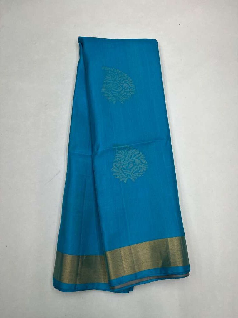 Beautiful Handloom Soft Silk Bhutta saree inBlue with Grey