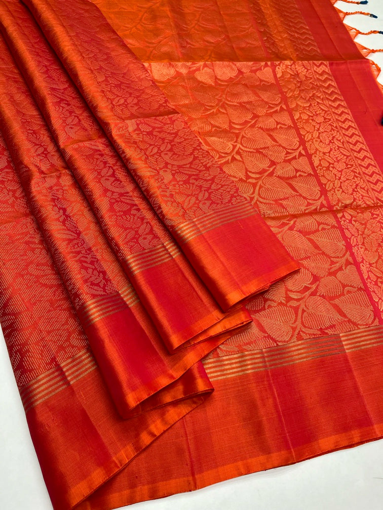 Orangish Red - Soft Silk Saree