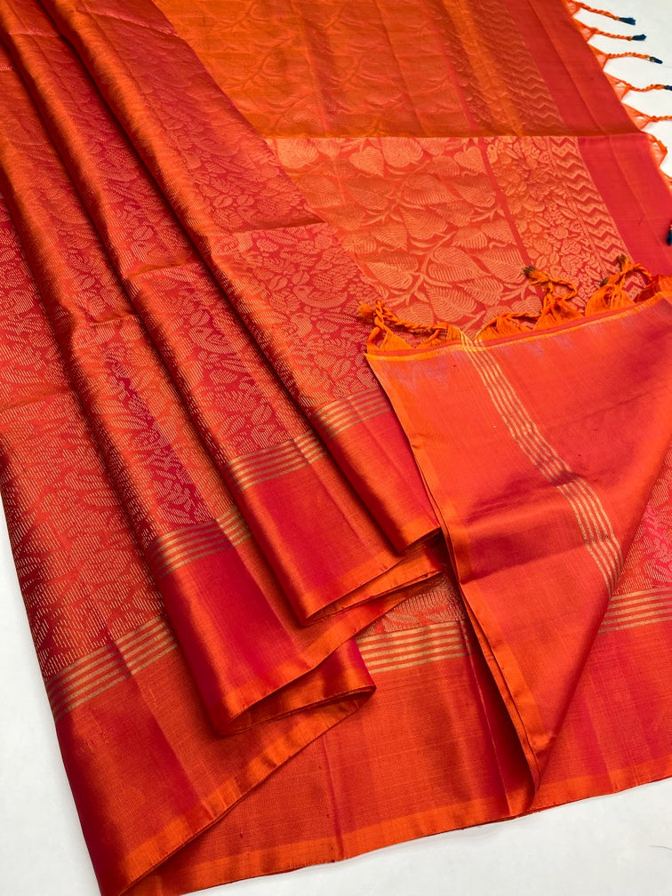 Orangish Red - Soft Silk Saree