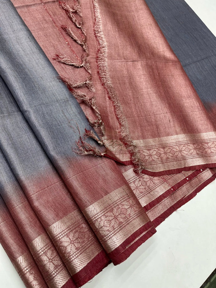 Blue & Brown - Fancy Saree