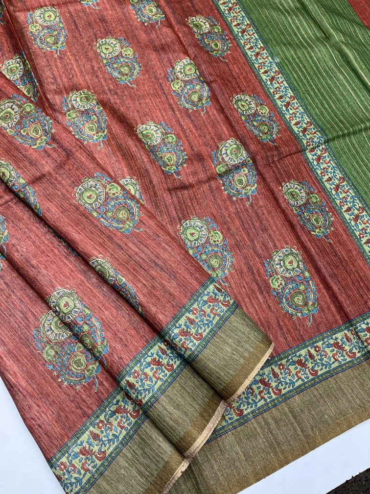 Brown & Green - Fancy Saree